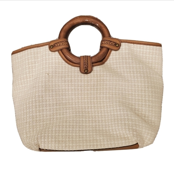 FOSSIL Ivory Woven Tweed Wood Handle Bag - Picture 2 of 6
